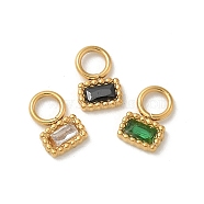 Ion Plating(IP) 304 Stainless Steel with Rhinestone Charms, Real 14K Gold Plated, Rectangle Charm, Mixed Color, 7.5x5x1.5mm, Hole: 2.5mm(STAS-G351-11G)