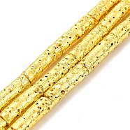 Electroplated Natural Lava Rock Beads Strands, Column, Golden Plated, 13x4mm, Hole: 1mm, about 29~30pcs/strand, 15.35~15.94 inch(39~40.5cm)(G-G984-02G)