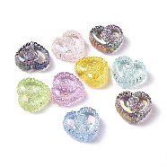 UV Plating Rainbow Iridescent Acrylic Beads, Heart with Rose, Mixed Color, 27.5x25x9.5mm, Hole: 3.2mm(OACR-P016-02)