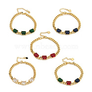 Brass Bracelets, with Glass, Real 18K Gold Plated, Rectangle, Mixed Color, 7-1/8 inch(18.2cm)(BJEW-K261-05G)