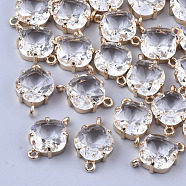 Transparent Glass Links connectors, with Brass Findings, Faceted, Rhombus, Light Gold, Clear, 16.5x11x6mm, Hole: 1.2mm, Side Length: 11mm(GLAA-T007-21F)
