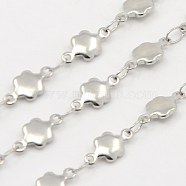 304 Stainless Steel Link Chains, Decorative Chains, Soldered, with Flower Connector, Stainless Steel Color, 5x1.8mm(CHS-K001-41)