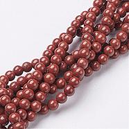 Natural Red Jasper Round Beads Strands, FireBrick, 4mm, Hole: 0.8mm, about 95pcs/strand, 16 inch(GSR4mmC011)