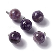 Natural Amethyst Pendants, with Platinum Tone Brass Findings, Round Charm, 22x18mm, Hole: 3x6mm(G-G926-02P-05)
