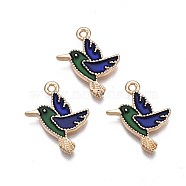 Rack Plating Alloy Enamel Pendants, Cadmium Free & Nickel Free & Lead Free, Light Gold, Hummingbird, Midnight Blue, 21.5x17x2mm, Hole: 1.6mm(ENAM-S122-99)