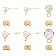 40Pcs 2 Size Brass Stud Earring Findings, with Clear Cubic Zirconia & Horizontal Loops & 40Pcs Ear Nuts, Real 18K Gold Plated, 5.5~6.5x3~4mm, Hole: 0.8~1mm, Pin: 0.5~0.7mm, 20Pcs/size(KK-FH0006-76)