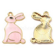 Alloy Pendants, with Enamel, Golden, Cadmium Free & Nickel Free & Lead Free, Rabbit Charms, Pink, 25x17.5x2.5mm, Hole: 1.6mm(ENAM-L042-03G-05)