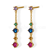 925 Sterling Silver Stud Earrings, Colorful Cubic Zirconia Diamond Drop Earrings, with S925 Stamp, Real 18K Gold Plated, 28x4.2mm(QX1929-1)