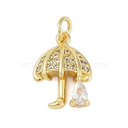 Rack Plating Brass Micro Pave Cubic Zirconia Pendants, Long-Lasting Plated, Lead Free & Cadmium Free, with Jump Ring, Umbrella Charms, Real 18K Gold Plated, 16x12x4.5mm(X-KK-R166-02G-03)