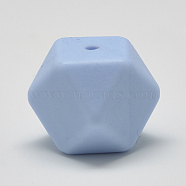 Food Grade Eco-Friendly Silicone Beads, Chewing Beads For Teethers, DIY Nursing Necklaces Making, Faceted Cube, Light Blue, 14x14x14mm, Hole: 2mm(SIL-Q009B-57)