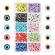 Nbeads Resin Beads, Flat Round with Evil Eye, Mixed Color, 7.5~8x5~5.5mm, Hole: 1.6mm, 10 colors, 40pcs/color, 400pcs/box(RESI-NB0001-37)