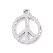 Non-Tarnish 304 Stainless Steel Charms, Laser Cut, Stainless Steel Color, Peace Sign, 10x8x1mm, Hole: 1mm(STAS-K286-01B-P)