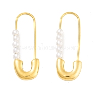 Ion Plating(IP) 304 Stainless Steel & Plastic Imitation Pearl Safety Pin Hoop Earrings for Women, with 316 Stainless Steel Pins, Golden, 29x3x10.8mm(EJEW-C096-05G)