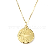 Ion Plating(IP) 304 Stainless Steel Pendant Necklaces for Women, Flat Round With Sun, Real 18K Gold Plated, 18.31 inch(46.5cm)(NJEW-B080-09G)