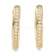 Brass Micro Pave Clear Cubic Zirconia Huggie Hoop Earrings, Teardrop, Real 18K Gold Plated, 16x14x2.5~2.7mm, Pin: 1mm(EJEW-A058-26G)
