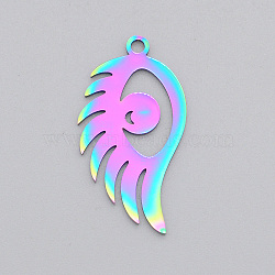 Ion Plating(IP) 201 Stainless Steel Pendants, Laser Cut, Wing with Eye, Rainbow Color, 30x15.5x1mm, Hole: 2mm(STAS-T056-LA475)