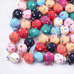 Polyester Cloth Fabric Covered Foam Beads, No Hole/Undrilled, Round, Flower Pattern, Mixed Color, 22~23x16.5~17mm(KY-T007-04)