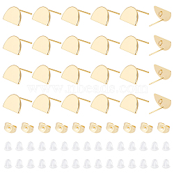 Unicraftale 24Pcs Brass Stud Earring Findings, with Loop, Half Round, 24Pcs Brass Ear Nuts, 50Pcs Plastic Ear Nuts, Real 18K Gold Plated, 4~9x3.5~16x2.5~4mm, Hole: 0.8~2.5mm, Pin: 0.8mm(KK-UN0002-67)