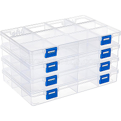 4Pcs Rectangle PP Plastic Bead Storage Container, 12 Compartment Organizer Boxes, with Hinged Lid, for Small Parts, Hardware and Craft, Clear, 22.5x15.3x3cm(CON-BC0002-24)