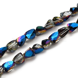 Electroplate Glass Beads Strands, Faceted, Zongzi, Blue Plated, 7x5.5~6x5.5~6mm, Hole: 1.2mm, about 79~80pcs/strand, 22.60''(57.4cm)(EGLA-I017-02-HP04)
