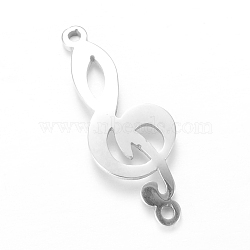 201 Stainless Steel Links connectors,  Musical Note, Random Musical Note Direction, Stainless Steel Color, 24.5x9.5x1mm, Hole: 1mm(X-STAS-S059-11B)