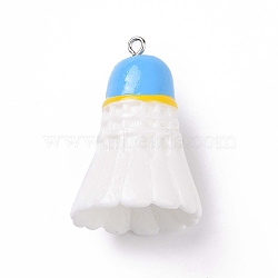 Sport Ball Theme Opaque Resin Pendants, Badminton Charms, with Platinum Plated Iron Loops, Deep Sky Blue, 37.5x26mm, Hole: 2mm(RESI-F039-01B)