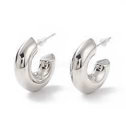 Brass C-shape Stud Earrings, Half Hoop Earrings for Women, Cadmium Free & Lead Free, Platinum, 25.5x25x7mm, Pin: 0.9mm(EJEW-A072-17LP)