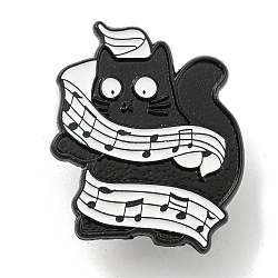 Music Theme Cartoon Black Cat Enamel Pins, Black Alloy Badge for Women Men, Musical Note, 28.3x24.5x1.4mm(JEWB-K016-11E-EB)