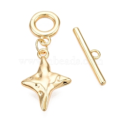 Brass Toggle Clasps, Star, Real 18K Gold Plated, 17x12x3.5mm, Hole: 1.4mm, Ring: 10x8x1.5mm, Hole: 1.4mm, Bar: 4x17x1.5mm, Hole: 1.4mm.(KK-N254-164G)