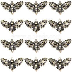 30Pcs Tibetan Style Alloy Pendants, Butterfly with Skull Charms, Antique Bronze, 26.5x42.5x3.5mm, Hole: 1.8mm(FIND-SC0006-91)