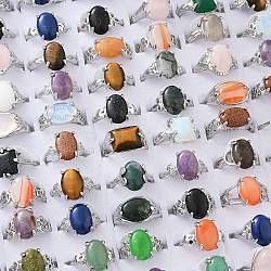 Natural & Synthetic Gemstone Rings, with Brass Findings, 17~20mm, about 100pcs/box(G-T017-01)