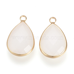 Glass Pendants, with Brass Findings, Faceted, Teardrop, Lavender Blush, 18x10.5x4.5mm, Hole: 2mm(X-GLAA-S110-B-18)