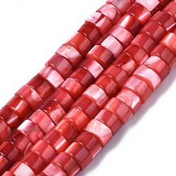 Natural Trochus Shell Beads Strands, Dyed, Flat Round/Disc, Heishi Beads, Crimson, 4x2mm, Hole: 0.8mm, about 154~160pcs/strand, 14.96~15.75 inch(38~40cm)(SHEL-S278-027D)