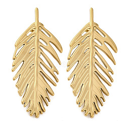 304 Stainless Steel Leaf Theme Stud Earrings For Women, Real 18K Gold Plated, 59x21mm(EJEW-B110-03G-02)