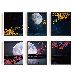 Chemical Fiber Oil Canvas Hanging Painting, Home Wall Decoration, Rectangle, Moon Pattern, 250x200mm, 6 style, 1pc/style, 6pcs/set(AJEW-WH0173-081)