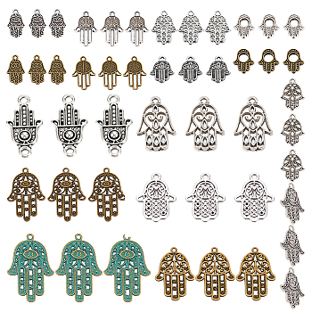 Tibetan Style Alloy Hamsa Hand/Hand of Miriam Pendants, Mixed Color, 21x15x1.5mm, Hole: 2mm, 48pcs/bag