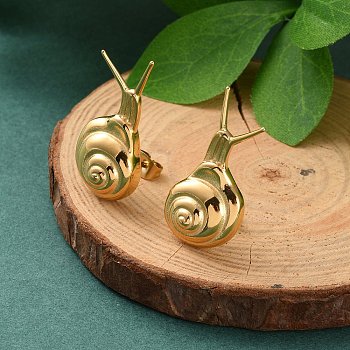 304 Stainless Steel Stud Earrings, Real 18K Gold Plated, Snail, 30x14mm