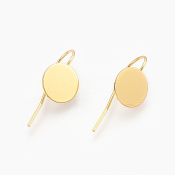Brass Earring Hooks, Nickel Free, Golden, Tray: 10mm, 24x10x0.5mm, 21 Gauge, Pin: 0.7mm
