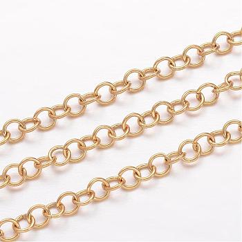 Ion Plating(IP) 304 Stainless Steel Rolo Chains, Belcher Chain, Unwelded, for Jewelry Making, Golden, 3.5x0.6mm