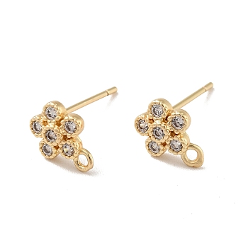 Flower Rack Plating Brass Micro Pave Cubic Zirconia Stud Earring Findings, with 925 Sliver Plating Pins and Horizontal Loop, Long-Lasting Plated, Cadmium Free & Lead Free, Real 14K Gold Plated, 8x6.5mm, Hole: 1mm, Pin: 0.7mm