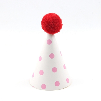 Paper Pompon Party Hats, with Polyester and Iron Rope, Birthday Gifts, for Girl Birthday Party Supplies, Pink, 185x110mm