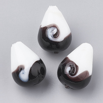 Handmade Lampwork Beads, teardrop, Black & White, 22~23x16~17mm, Hole: 1.5~2mm