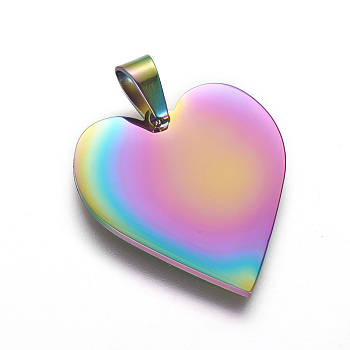 304 Stainless Steel Stamping Blank Tag Pendants, Ion Plating(IP), Heart, Rainbow Color, 25x23.5x1.4mm, Hole: 4x7mm
