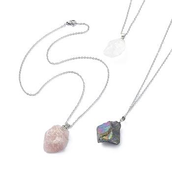 Natural Mixed Gemstone Nugget Pendant Necklace with 304 Stainless Steel Chains, 17.52 inch(44.5cm)