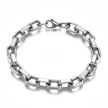 201 Stainless Steel Chunky Cable Chain Bracelet for Men Women, Stainless Steel Color, 9-1/8 inch(23cm)
