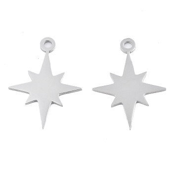 201 Stainless Steel Pendants, Laser Cut, Star, Stainless Steel Color, 28x20x1mm, Hole: 2mm