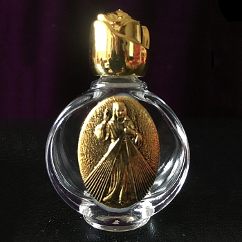 Glass Holy Water Bottle with Zinc Alloy Cap, Religion Portable Refillable Container, Antique Golden, 6.7x4.4cm