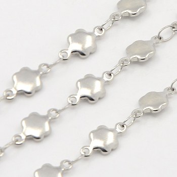 304 Stainless Steel Link Chains, Decorative Chains, Soldered, with Flower Connector, Stainless Steel Color, 5x1.8mm