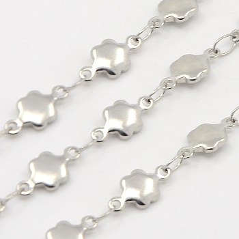 Tarnish Resistant 304 Stainless Steel Link Chains, Decorative Chains, Soldered, with Flower Connector, Stainless Steel Color, 5x1.8mm