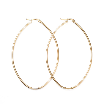 201 Stainless Steel Hoop Earrings, with 304 Stainless Steel Pins, Oval, Golden, 77.5x51x2mm, 12 Gauge, Pin: 1x0.7mm